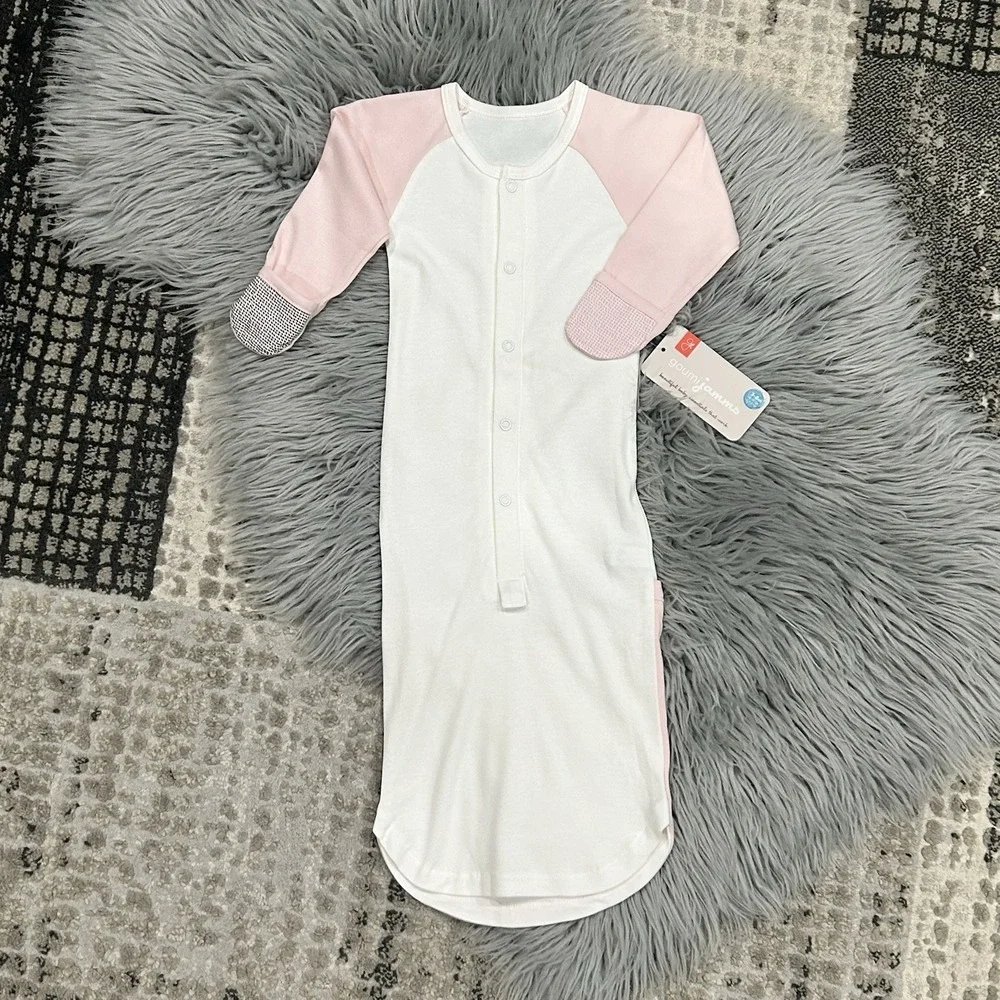 Goumi‎ Kids JAMMS Organic Bamboo Cotton Baby Long Sleeve Gown Bodysuit Pink 3/6M
